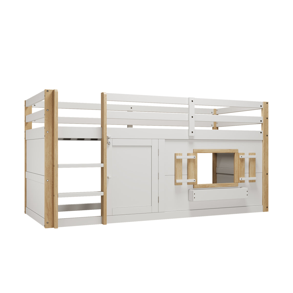 Mini-Etagenbett Weiß 90x200 cm, Kinderbett (110 cm hoch) aus Massivholz/MDF, Inkl. Lattenrost