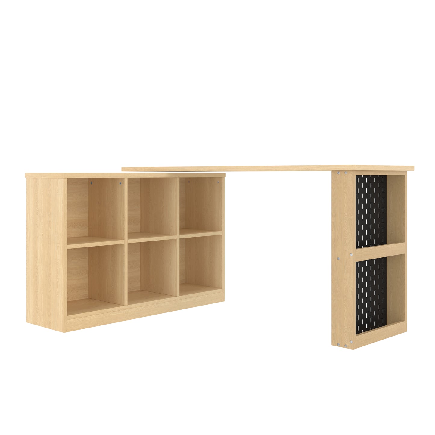 Multifunktionaler Bürotisch, Sechsfach-Lagerschrank + Ablage, super belastbar, veränderbare Form, Natural