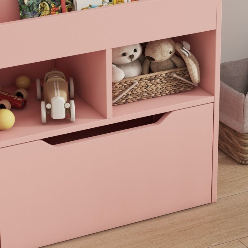 Kinder Bücherregal Kinderregal mit Schublade, 3 Ablagefächern und 2 offenen Fächern, Aufbewahrungsregal für Kinderzimmer, Spielzimmer, Rosa