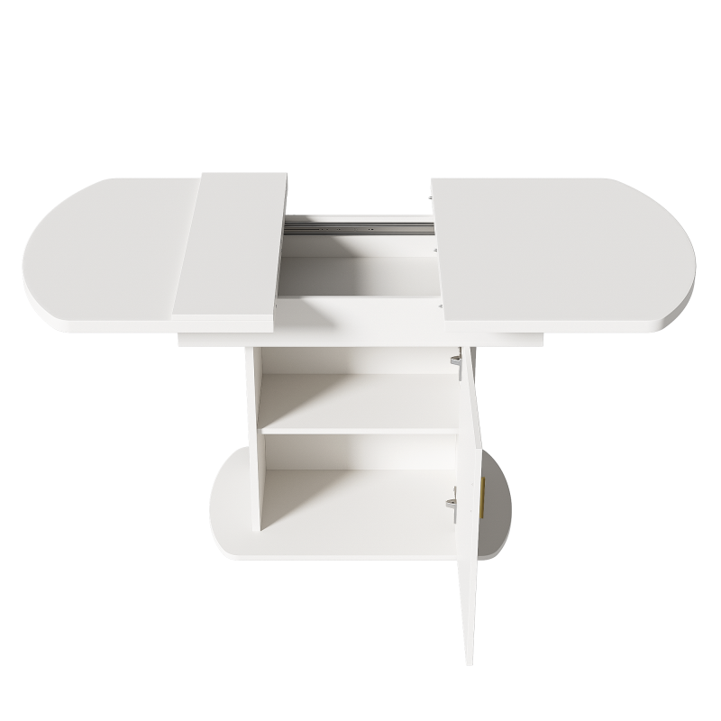 Ausziehbarer ovaler Esstisch, L110/130*W70*H75cm, weiß+goldener Griff