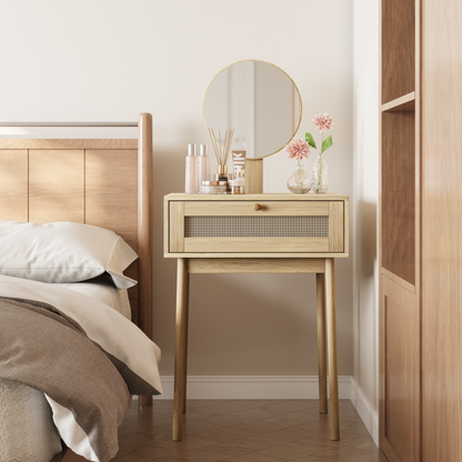 Ein Rattan Schminktisch mit Spiegel, ein kompakter Schminktisch im Schlafzimmer und ein niedlicher Schminktisch für kleine Räume geeignet,(Ohne Stühle)