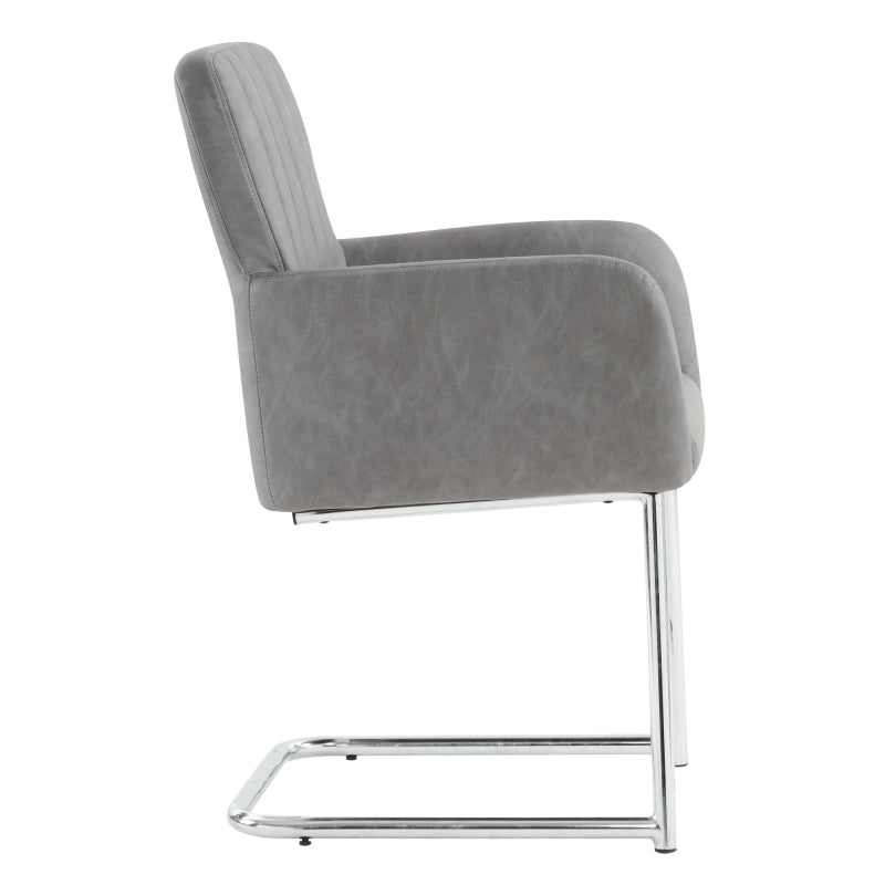 2er Set Esszimmerstühle mit vertikalen Streifen, Kunstleder, grau