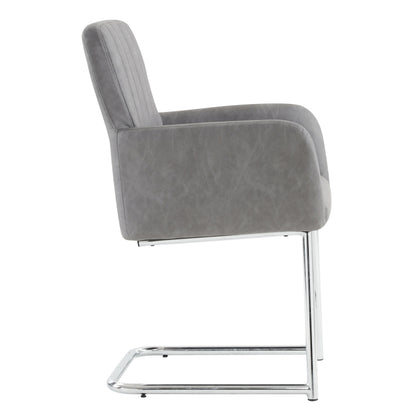 2er Set Esszimmerstühle mit vertikalen Streifen, Kunstleder, grau