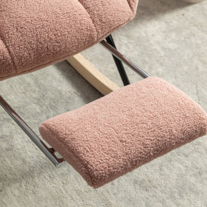 Neuer moderner Schaukelstuhl mit Polsterung und Teddystoff, mit ausziehbarer Fußstütze, Rosa