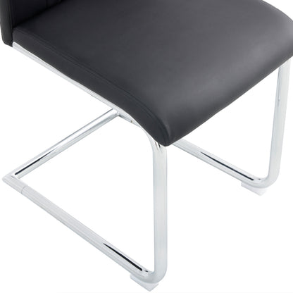 Schwarzer PU-Stuhl im nordischen Stil (vier Stühle im Inneren einer Kiste) - mit Netznähtdesign, glänzende silberne Metallbeine