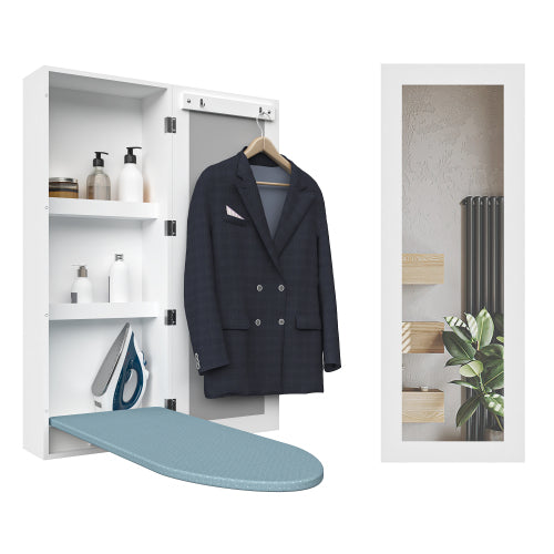 Wand-Bügelschrank mit Spiegel, Integriertes Bügelbrett klappbar, Bügelstation zur Wandmontage mit Stauraum