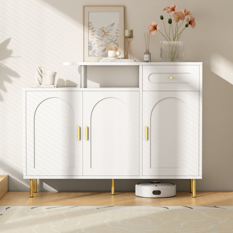 Kommode/Sideboard/Schuhschrank mit Metallgriffen, 1 Schublade und 3 Türen, auf Metallfüßen, Weiß. Maße: B120 × H92 × T35 cm