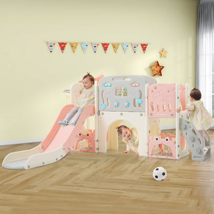 11 in 1 Kleinkindrutsche, Kinderrutsche mit Basketballkorb, Kinderrutschen-Spielset-Struktur, Bogentunnel und Teleskop, Spielzeugaufbewahrungsorganizer für Kleinkinder, Klettergerüst für Kinder.