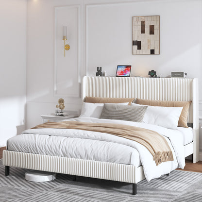 Bettrahmen gepolstertes Plattformbett mit Stoffköpfchen, Flügelkantendesign/Nicht-Rutscht- und Rauchfreien/Metalllatten/No BoxSpre 180*200