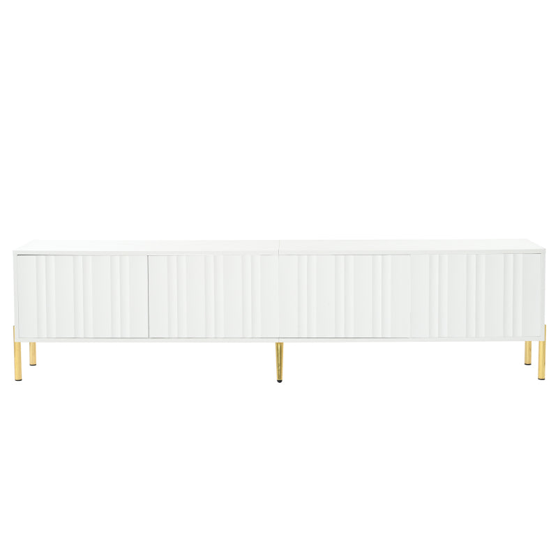 Weißes TV-Schrank, 190 cm lang x 38 cm breit x 48 cm hoch, goldene Tischbeine, gerilltes Türdesign
