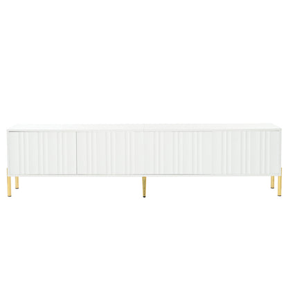 Weißes TV-Schrank, 190 cm lang x 38 cm breit x 48 cm hoch, goldene Tischbeine, gerilltes Türdesign