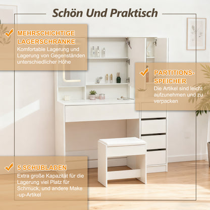 Schminktisch Frisiertisch Kosmetiktisch mit Spiegel Schublade LED Beleuchtung