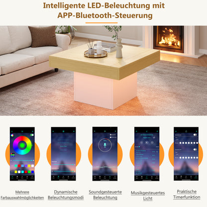 Kreativer LED-Couchtisch in Pilzform, 70x70x40 cm – Stilvoller, quadratischer Beistelltisch, 30 kg Tragkraft, modernes Design für Wohnzimmer