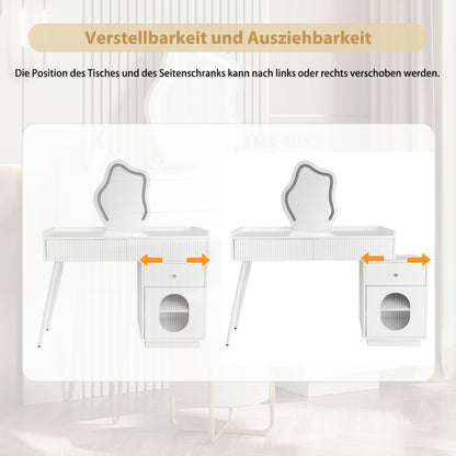 Schminktisch mit LED-Spiegel und Beleuchtung - Weißes Schminktisch-Set für Schlafzimmer mit drei geräumigen Schubladen und einer Tür (ohne Hocker)