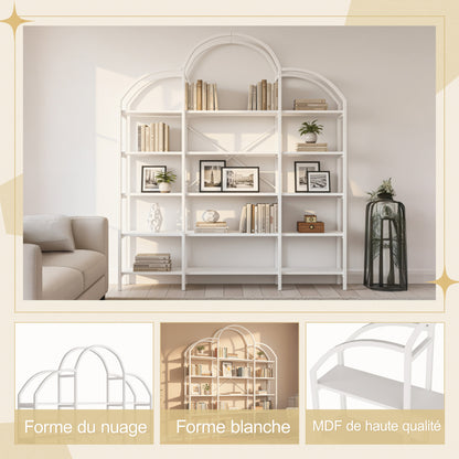 Regal 170x26x190 cm aus Stahl & MDF, 5 Ebenen Bücherregal mit Wolken-Dekor, modernes Standregal, stabil & pflegeleicht, Weiß