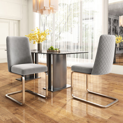 Samt-Esszimmerstuhl, 2er-Set, Lounge-Sessel, Diamant-Rücken-Design, mit goldfarbenen Metall-Stützbeinen, Grau
