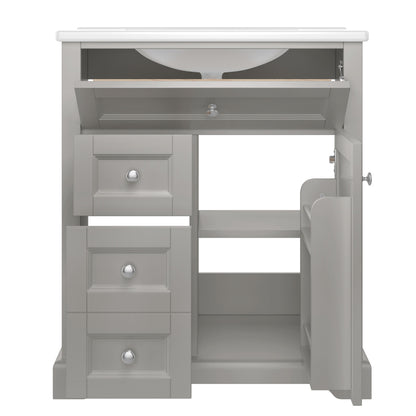 76x46x87cmBodenstehender Badezimmerschrank mit Waschbeck, Waschtisch, feuchtigkeitsbeständig lackiert, Soft-Close-Schubladenführungen, Türregale,ausklappbare Schublade,verstellbare Ablagefläche, grau