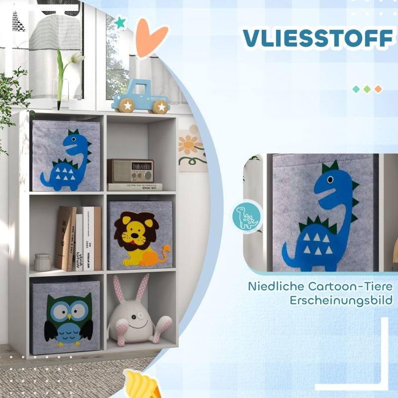 Kinderregal Kinder Bücherregal mit 3 Aufbewahrungsboxen Spielzeugregal Kinderzimmer Regal für Kinderzimmer Weiß+Grau