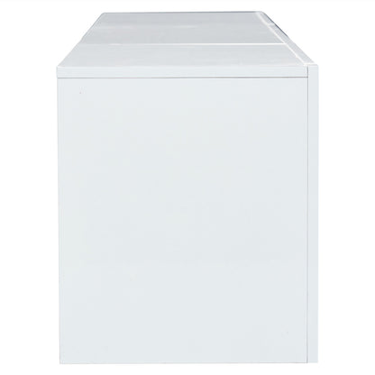 Weißer Hochglanz-TV-Schrank mit LED-Beleuchtung und Stauraum, weißes niedriges Paneel, bietet Platz für 80-Zoll-Fernseher, TV-Unterschrank mit herunterklappbarer Schranktür, 190 x 24 x 40 cm