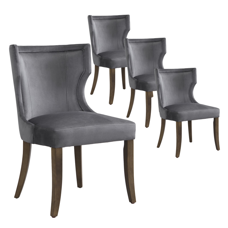 Esszimmerstuhl aus Samt, 4er-Set mit Beinen aus Massivholz, dickes Kissen, Grau