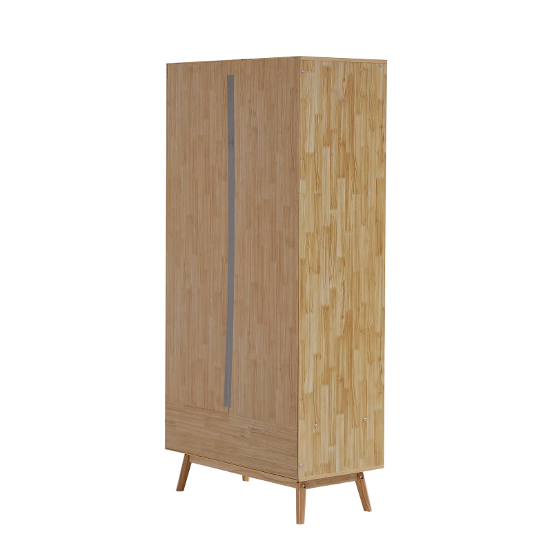 Kleiderschrank mit Stange, 2-türiger Kleiderschrank, Schlafzimmer, Rattannetz, Wohnzimmer, mit unterem Flip-Top-Deckel, Spanplatten+PE-Rattan, Natur