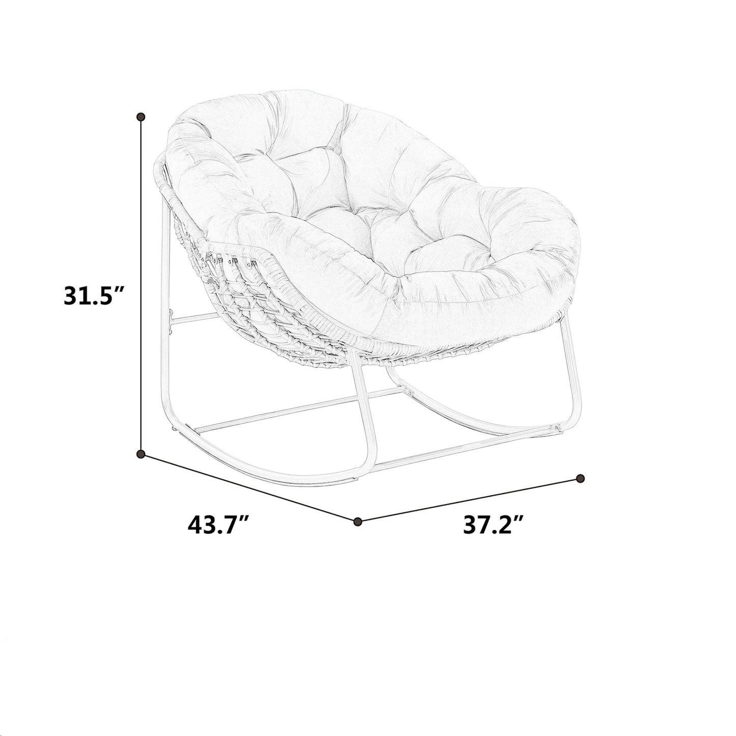 Outdoor Rocking Chair, Patio Oversized Wicker Egg Rocking Chair, Indoor & Outdoor Comfy Rocker Chair with Thick Cushion, Modern Lounge Chair for Balcony, Front Porch, Garden, Backyard, Deck Gray