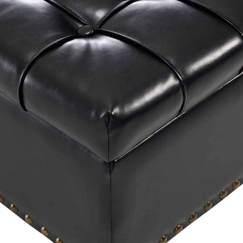 Großer quadratischer Aufbewahrungsstuhl, anhebbare Bank mit Stauraum, geeignet für Wohnzimmer Schlafzimmer Arbeitszimmer gepolsterte Aufbewahrungsbox(Black PU)
