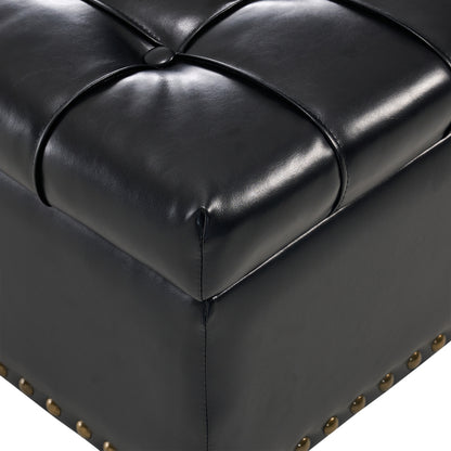 Großer quadratischer Aufbewahrungsstuhl, anhebbare Bank mit Stauraum, geeignet für Wohnzimmer Schlafzimmer Arbeitszimmer gepolsterte Aufbewahrungsbox(Black PU)