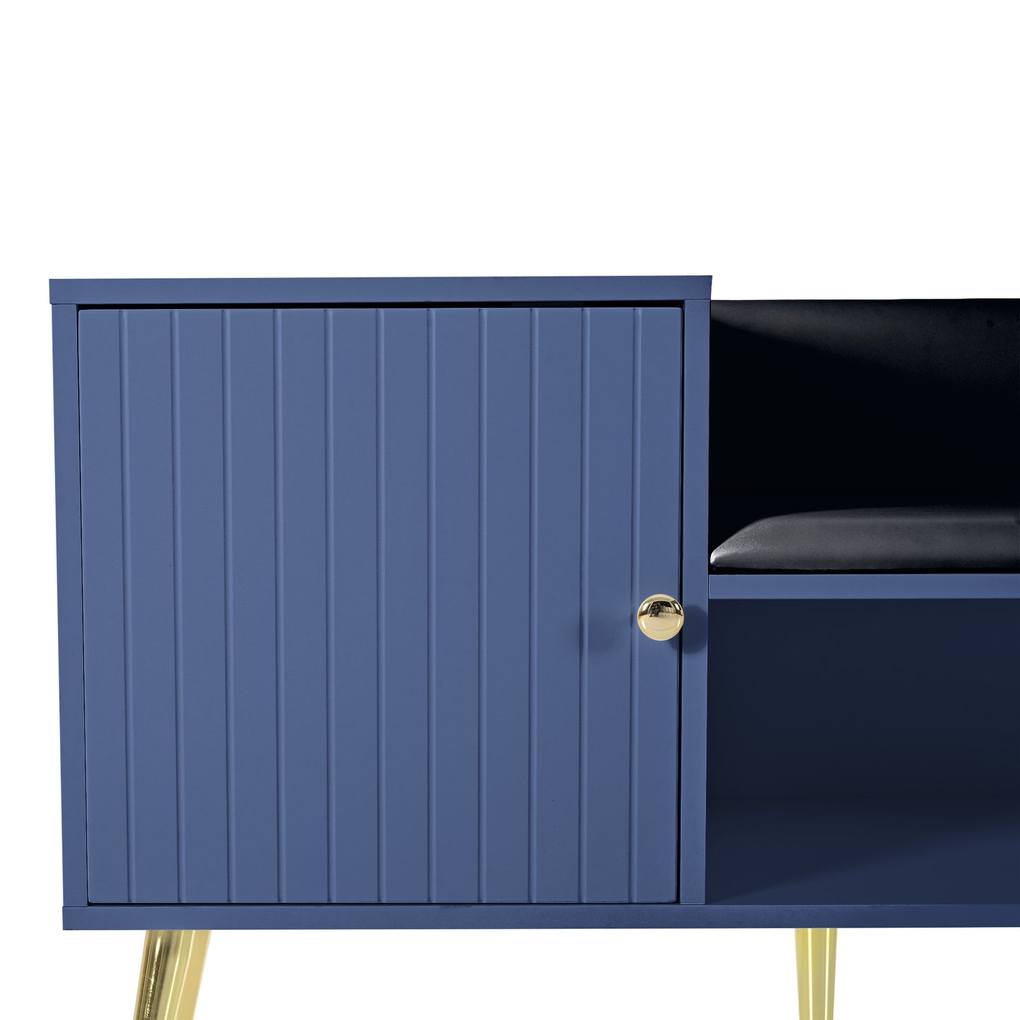 Moderne luxuriöse Schuhtruhe in Blau mit Stauraum, gepolsterter Sitzbank und Rückenlehne, Perfekt für den Eingangsbereich