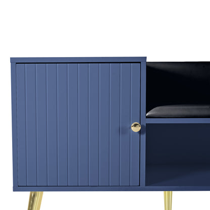 Moderne luxuriöse Schuhtruhe in Blau mit Stauraum, gepolsterter Sitzbank und Rückenlehne, Perfekt für den Eingangsbereich