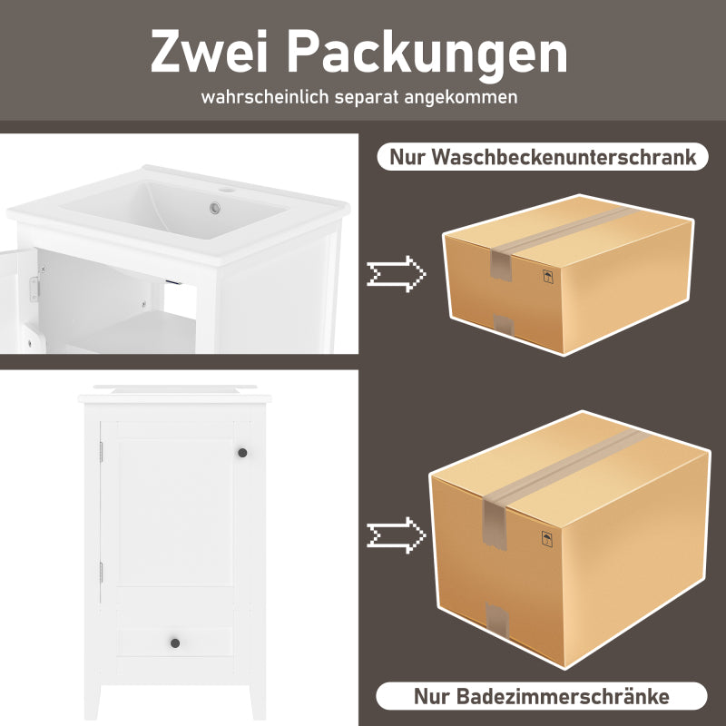 51x46x85cm Bodenstehender Badezimmerschrank mit Waschbe, Waschtisch,komplett lackiert, Türablage, geräuschlose Schublade mit großem Fassungsvermögen, verstellbares Regal, Keramikwaschbecken, weiß