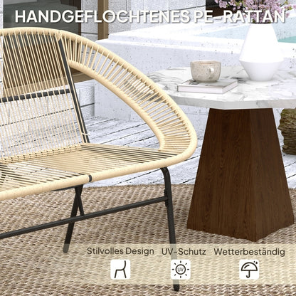 2-Sitzer Gartenbank Polyrattan, wetterfest Sitzbank im Rattangeflecht-Design, für Balkon, Terrasse, Garten, Khaki