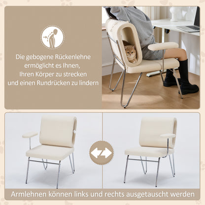 Bürostuhl mit integriertem Katzenbett - Haustierfreundlicher Stuhl, kratzfestes Material, breite Sitzfläche, austauschbare Armlehnen, menschenfreundliches Design, Katzenbett in der Rückenlehne, Beige