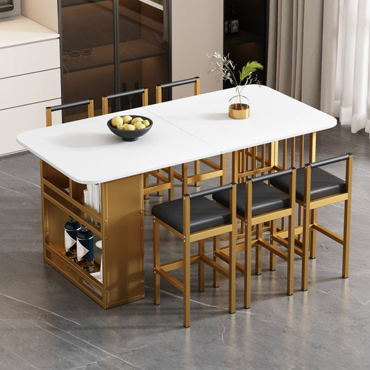 Essgruppe, (Set mit Esstisch, 6 Stühlen), Weiß und Gold