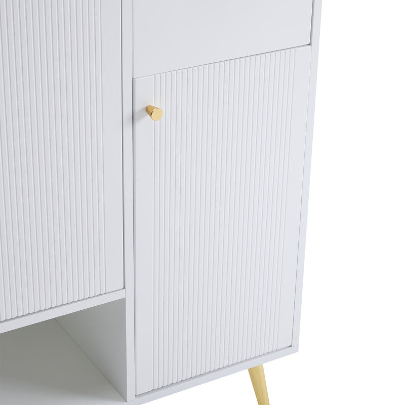 Schuhschrank, Schuhregal mit 2 Schubladen und 4 Türen, Metallfüße, weiß