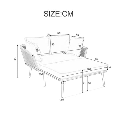 Gartensofa mit 2 Kissen und 2 Polster, Sonnenliege im Außenbereich, Gartenlounge, Kissen sind abnehmbar und waschbar, Beige