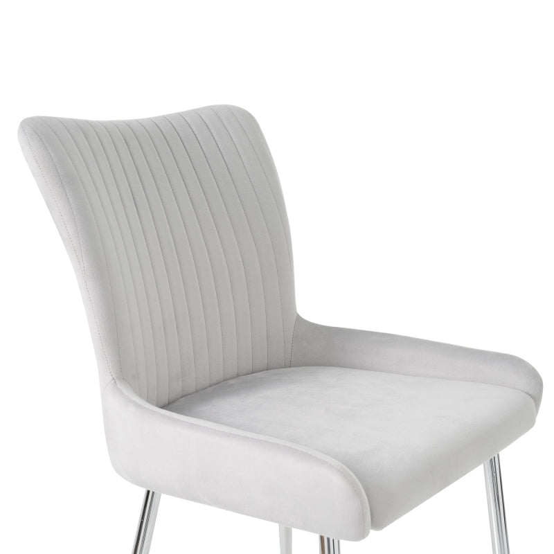 Samt-Esszimmerstuhl, 2er-Set, luxuriös, Wohnzimmer, Schlafzimmer, Lounge-Stuhl mit vier Silberne Metallstützbeinen, Lendenwirbelstütze,Grau