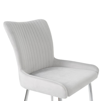 Samt-Esszimmerstuhl, 2er-Set, luxuriös, Wohnzimmer, Schlafzimmer, Lounge-Stuhl mit vier Silberne Metallstützbeinen, Lendenwirbelstütze,Grau