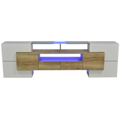 Stilvoller TV-Schrank, Lowboard.hochglänzendes Weiß, 200 cm, LED-Beleuchtung, Wohnzimmermöbel.  modernes Design. elegante Glasoberfläche.