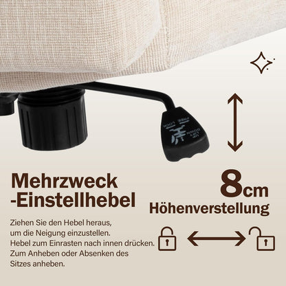 Bürostuhl Ohne Armlehnen,Home Office Stuhl Keine Räder,Heavy Duty Metallbasis,120°Schaukelnder breiter Sitz Ergonomischer Stuhl, Dicken gepolsterte Dreh Eitelkeit Stuhl für Heim und Büro Cream+Linen+Metal