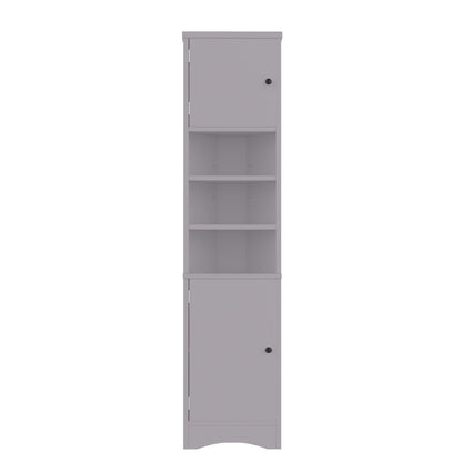 36.5 x 24.5 x 170cmDreieckiger Badezimmerschrank, feuchtigkeitsbeständiger Lack, drei offene Ablagefächer, Doppeltüren, verstellbare Einlegeböden, platzsparend, Grau