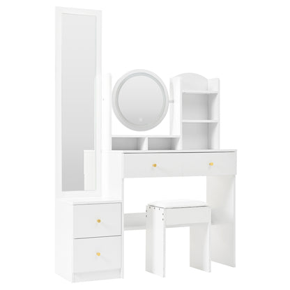 4-in-1 Schminktisch,Make-up Tisch,mit Ganzkörperspiegel und drehbarem Tischspiegel, Weiß