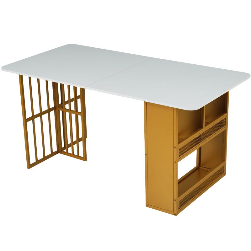 Essgruppe, (Set mit Esstisch, 6 Stühlen), Weiß und Gold