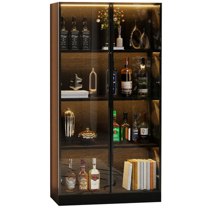 Staubdichte LED-Glasvitrine mit gehärteter Glastür, Vitrine, Bücherregal, Badezimmer 70×40×160 cm Schwarze