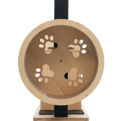 Katzenbaum aus Massivholz mit Laufrad mit 4 Plattformen, 2 Katzenhäusern, Sisalpfosten & waschbaren Kratzmatten, 80×40×152 cm