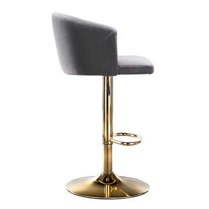 Modern rotatable height adjustable bar stools, modern bar stools for kitchen, bar, and restaurant counters, lift stools with middle backrest and gold footrest (Grau Set of 2)