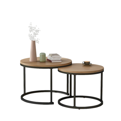Runder Couchtisch 2er Set Satz Couchtisch Wohnzimmer Runder geschachtelter Beistelltisch 2 Runder Beistelltisch(Eiche)