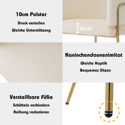 Freizeitstuhl, 2er-set, Esszimmerstuhl, Ankleide Stuhl mit vier Stützbeinen aus Metall, Kaninchendaunenimitat, beige