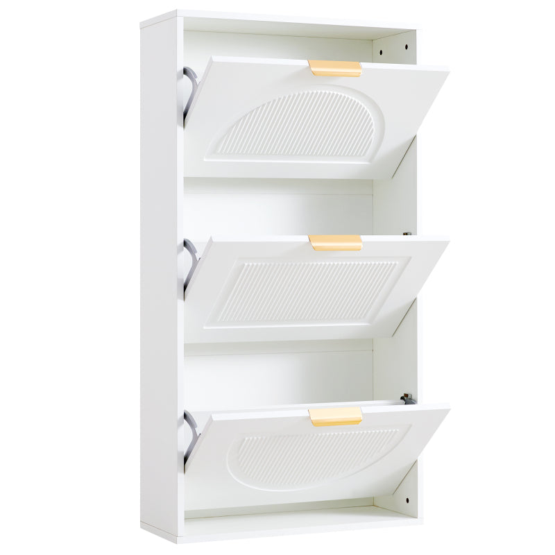 Schuhkipper Schmal mit 3 Klappen, Schuhschrank, Schuhschrank  Schuhkommode für Flur Wohnzimmer ,Weiß