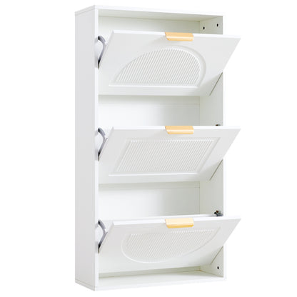 Schuhkipper Schmal mit 3 Klappen, Schuhschrank, Schuhschrank  Schuhkommode für Flur Wohnzimmer ,Weiß
